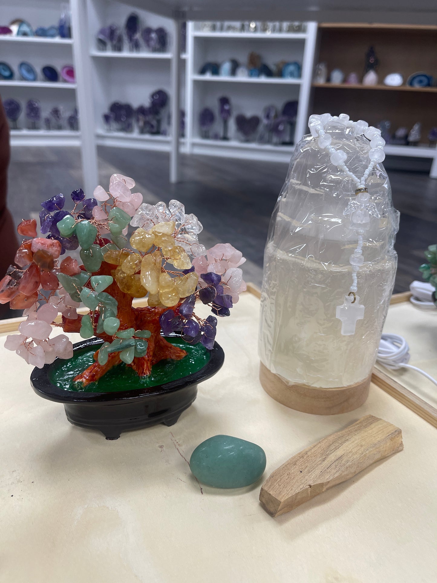 Especial de selenita torre y Árbol cuarzo Mixto y mini Rosario