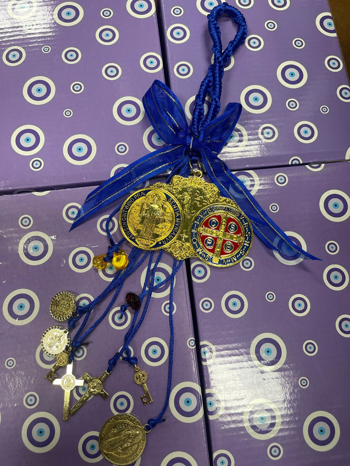 Bendiciones San Benito medalla doble color azul