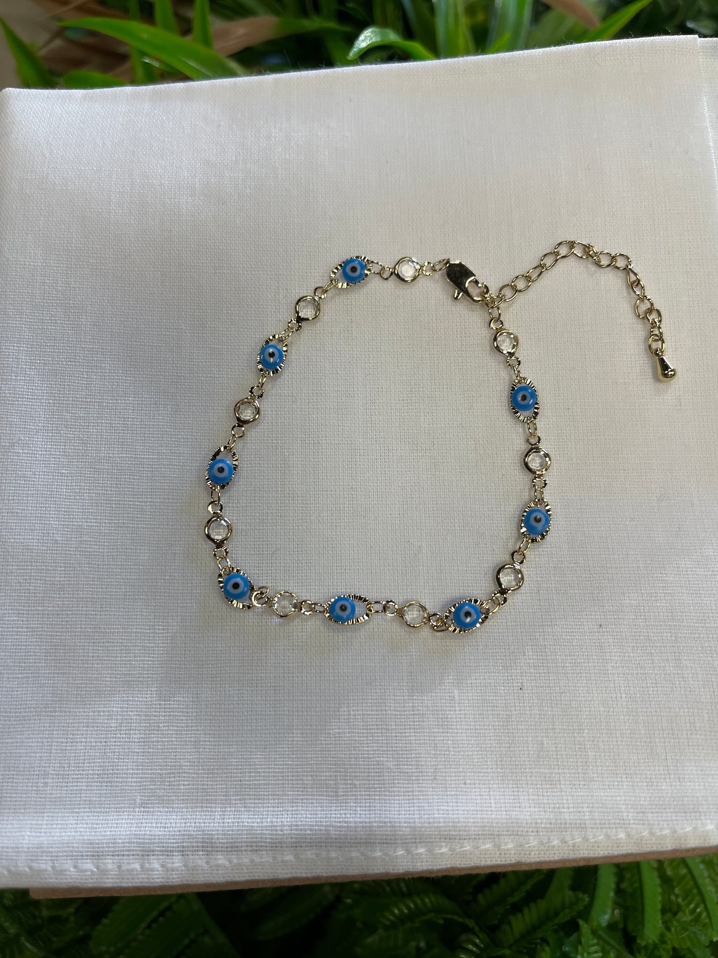 Pulsera Oro Laminado Ojo Turco Azul Cielo