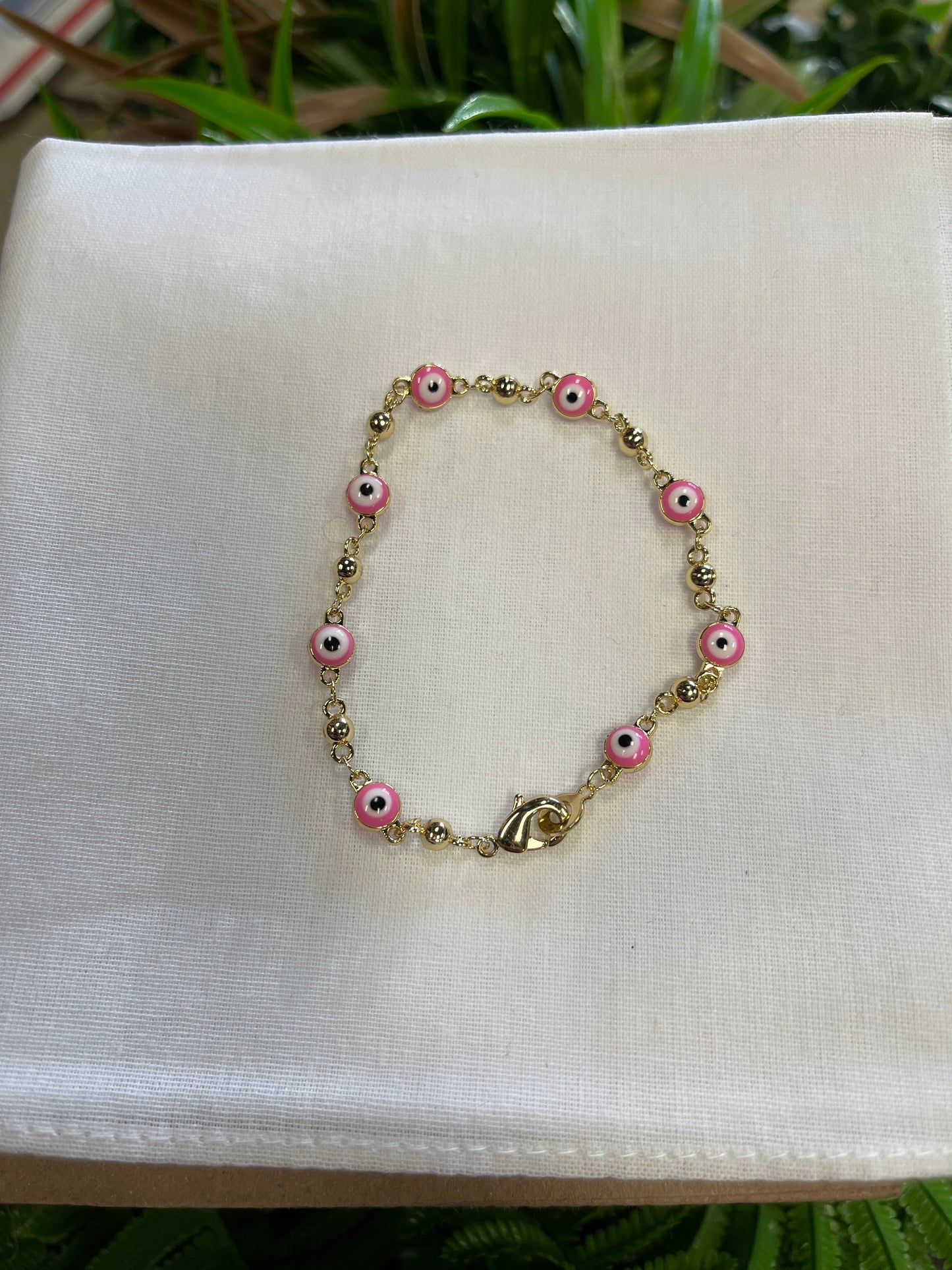 Pulsera Oro Laminado Ojo Turco Rosa