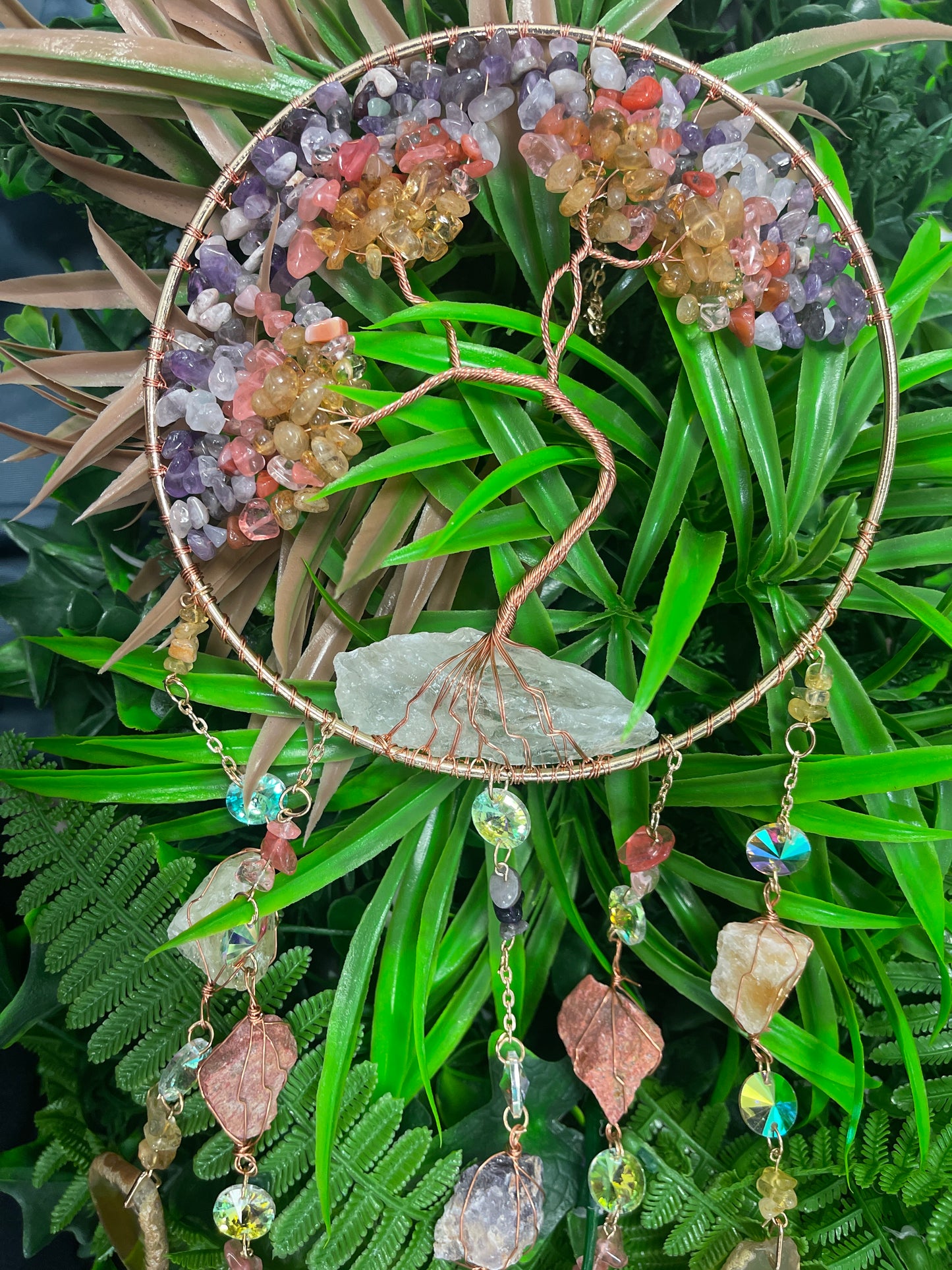 Atrapa sueños Árbol de la vida Cuarzos Amatista Cornalina y Citrino