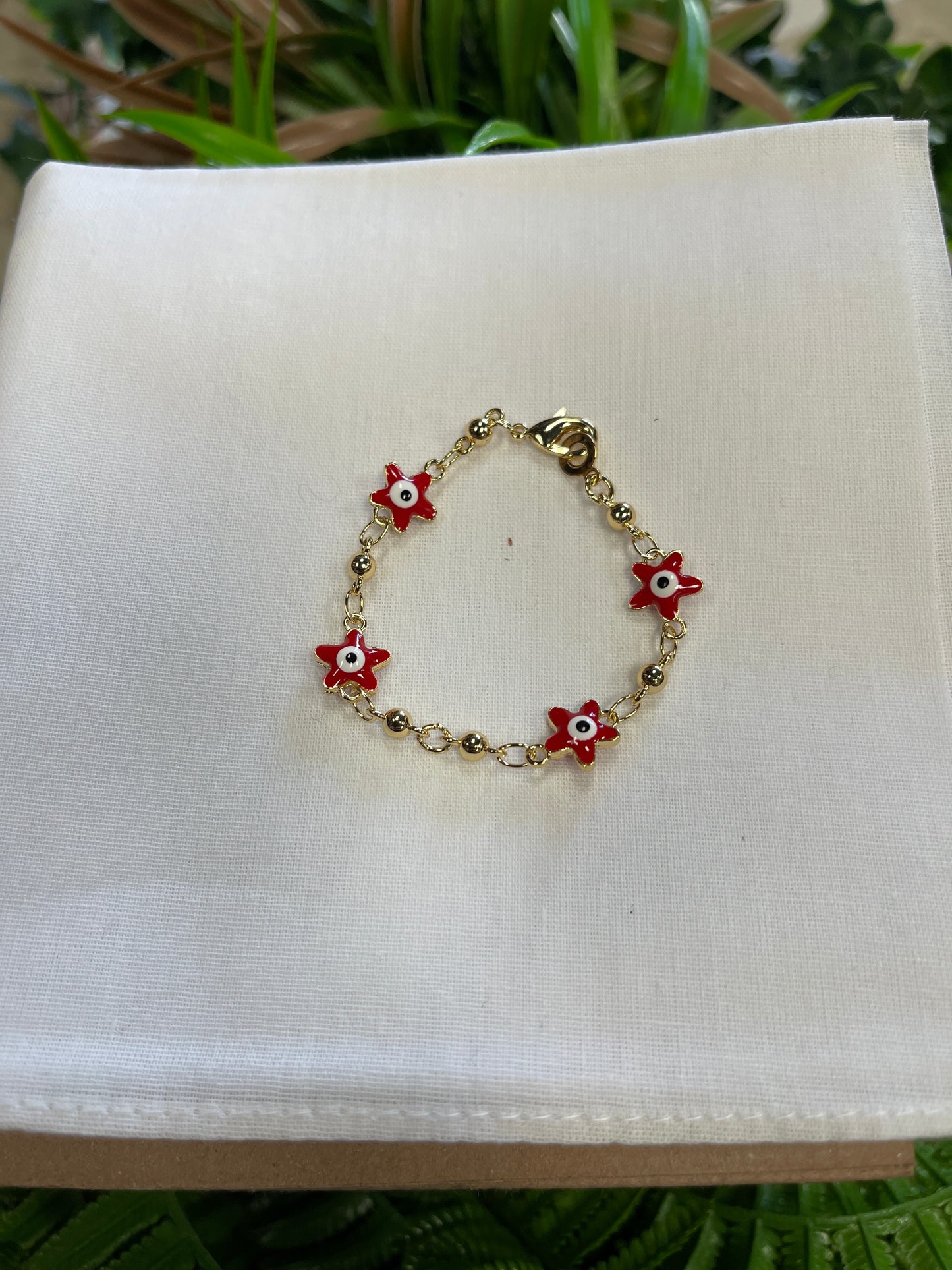 Pulsera Oro Laminado Ojo Turco Estrella color rojo