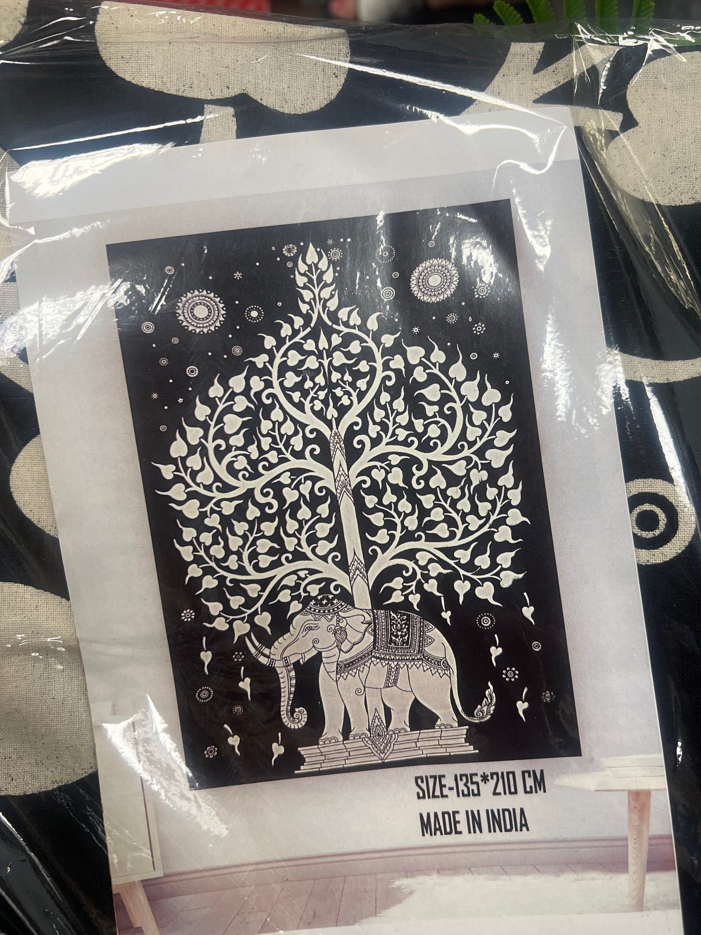 Manta grande Árbol de la vida y Elefante color negro