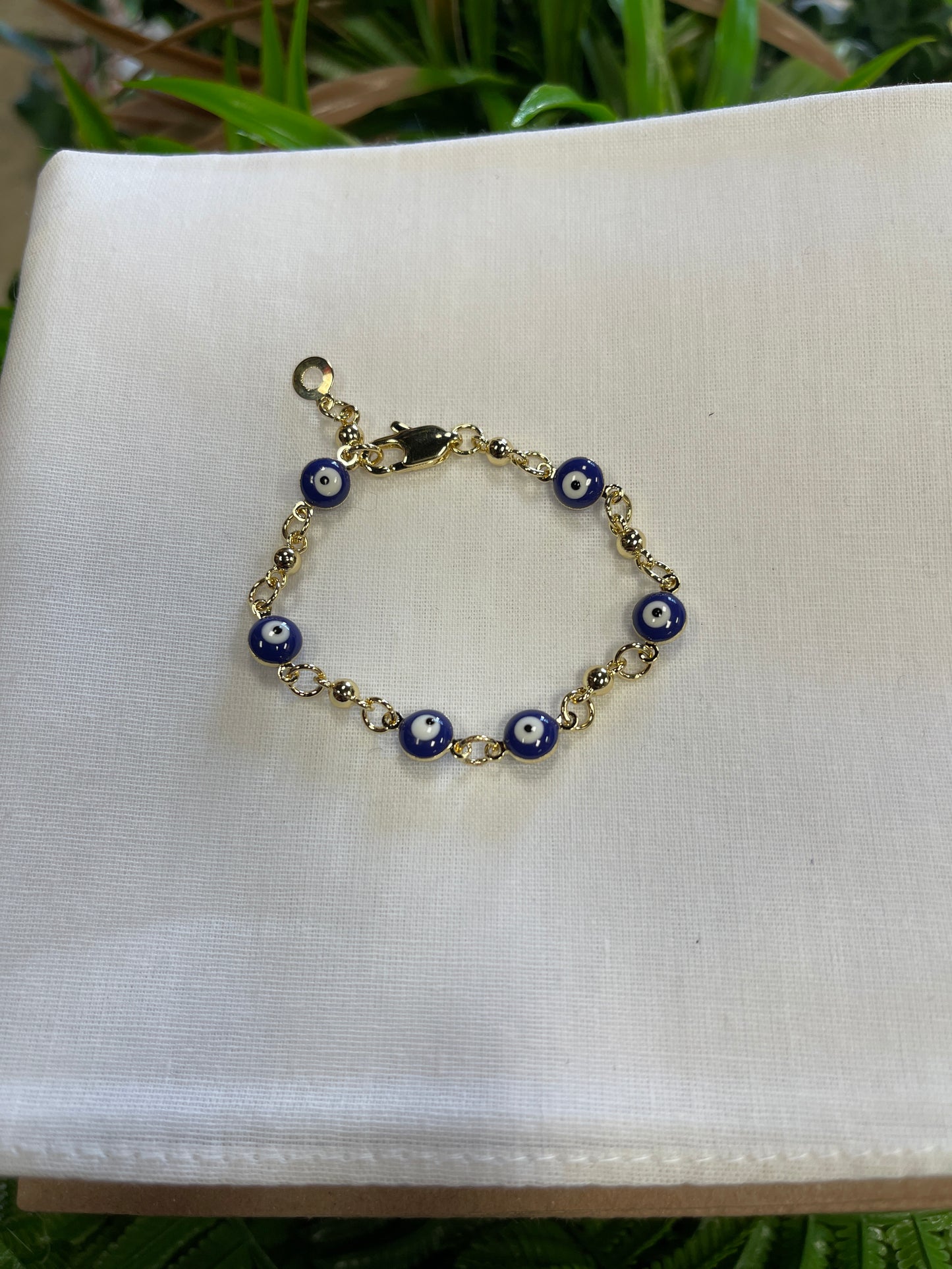 Pulsera Oro Laminado Ojo Turco Azul Infantil