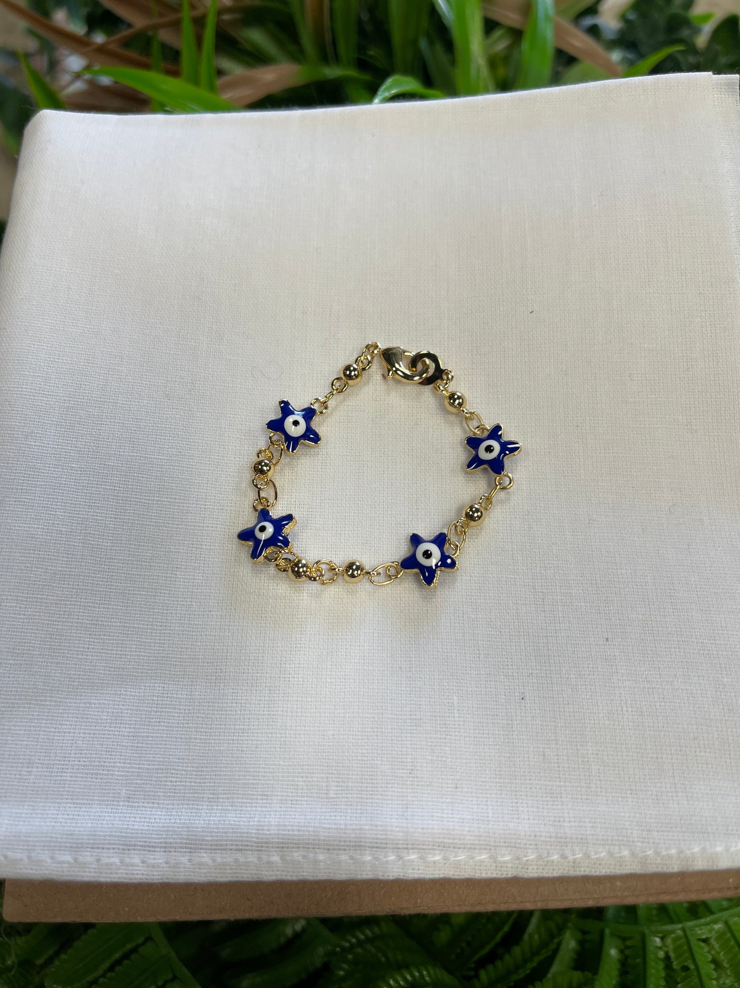 Pulsera Oro Laminado Ojo Turco Estrella color Azul