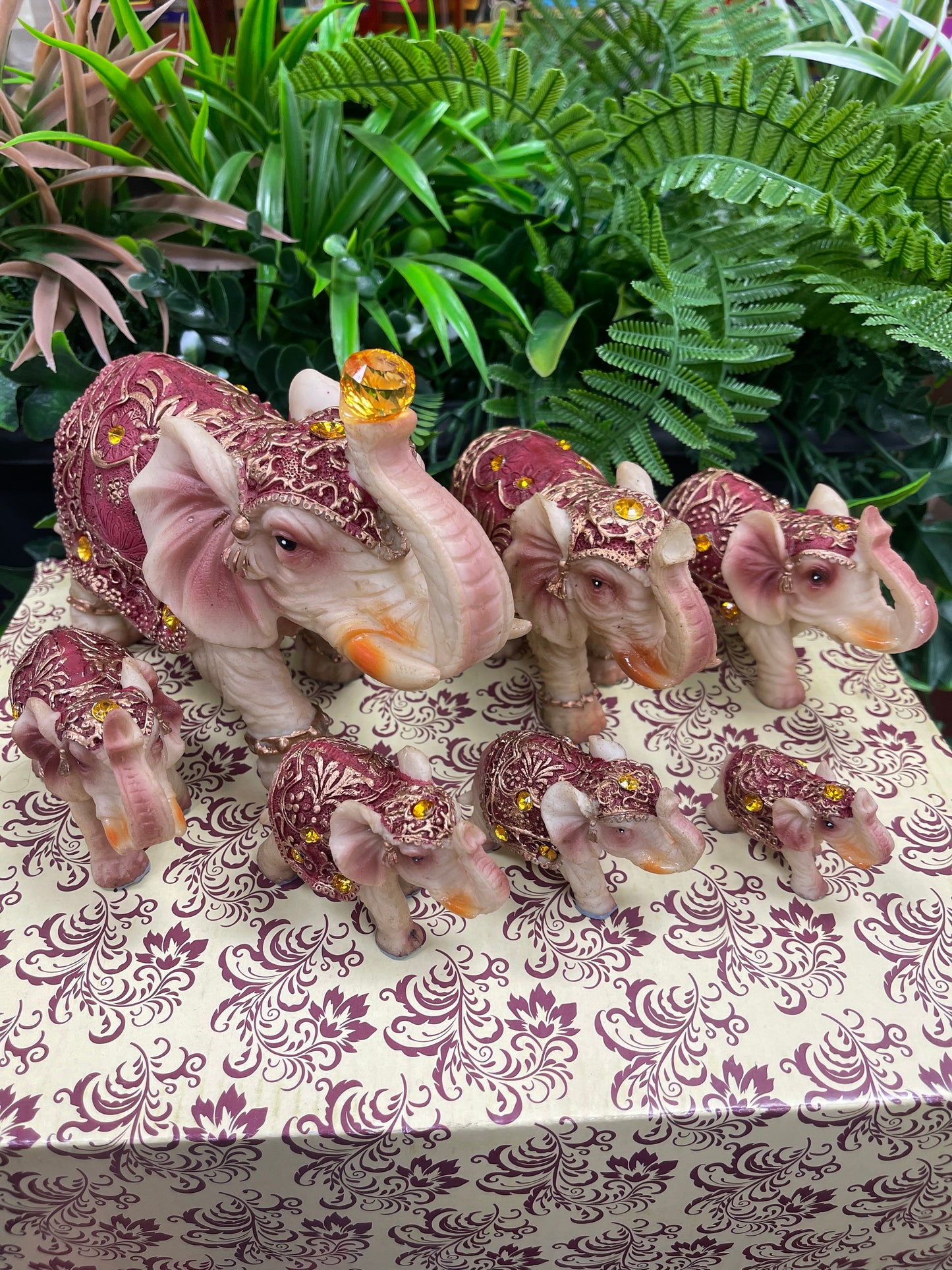 Elefante de la buena suerte Familia de 7 color Crema