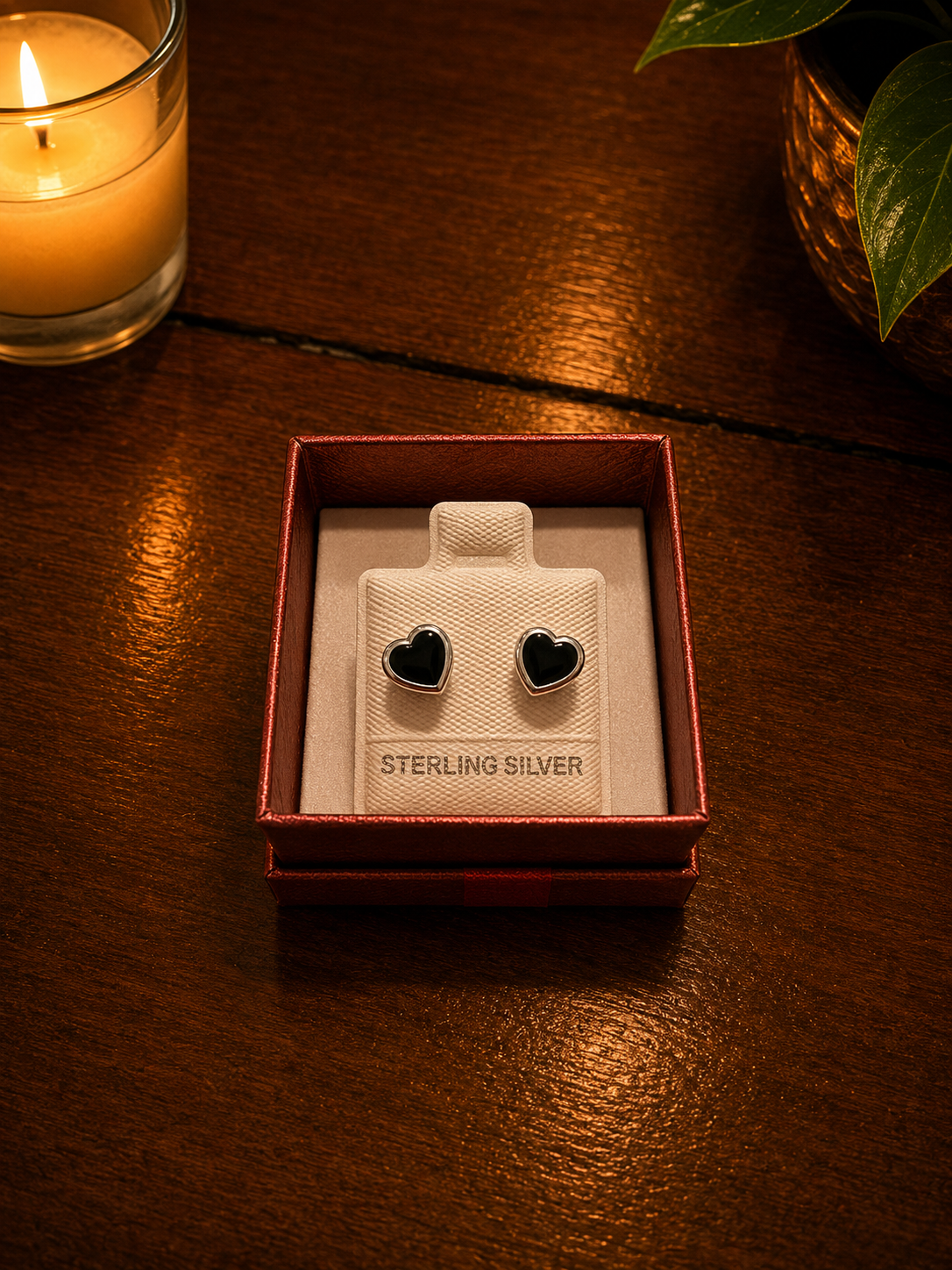 Aretes plata 925 Corazon Obcidiana