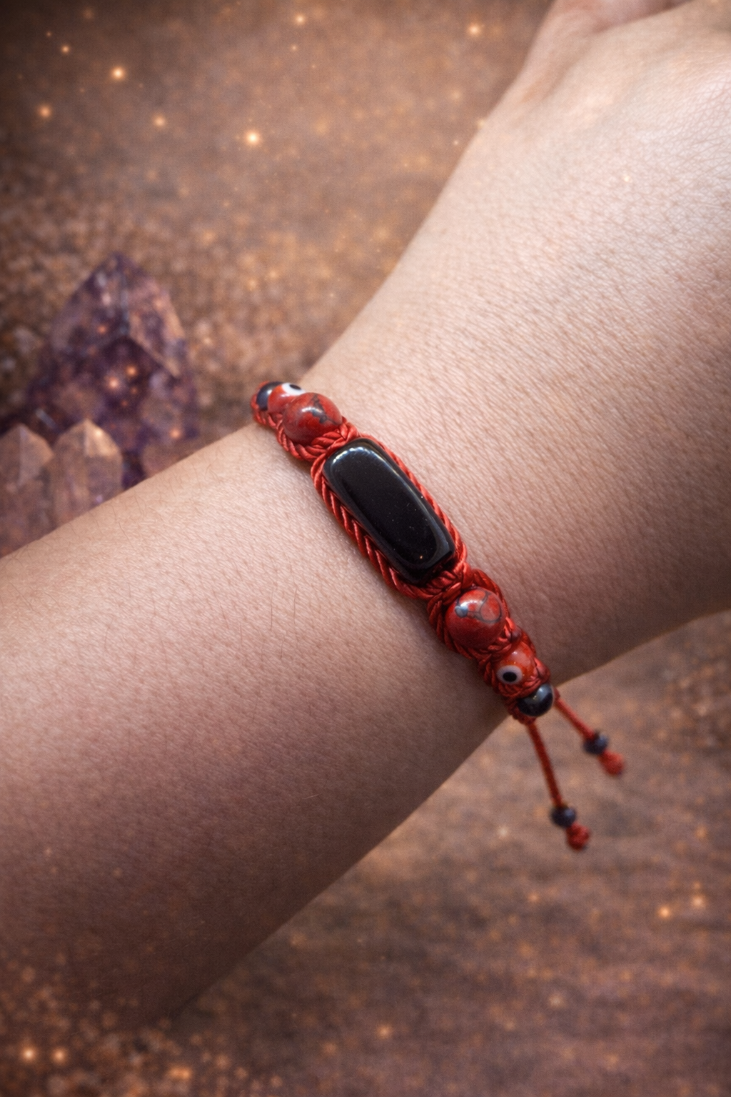 Pulsera 1 Hilo Rojo Rebercible Obcidiana grande