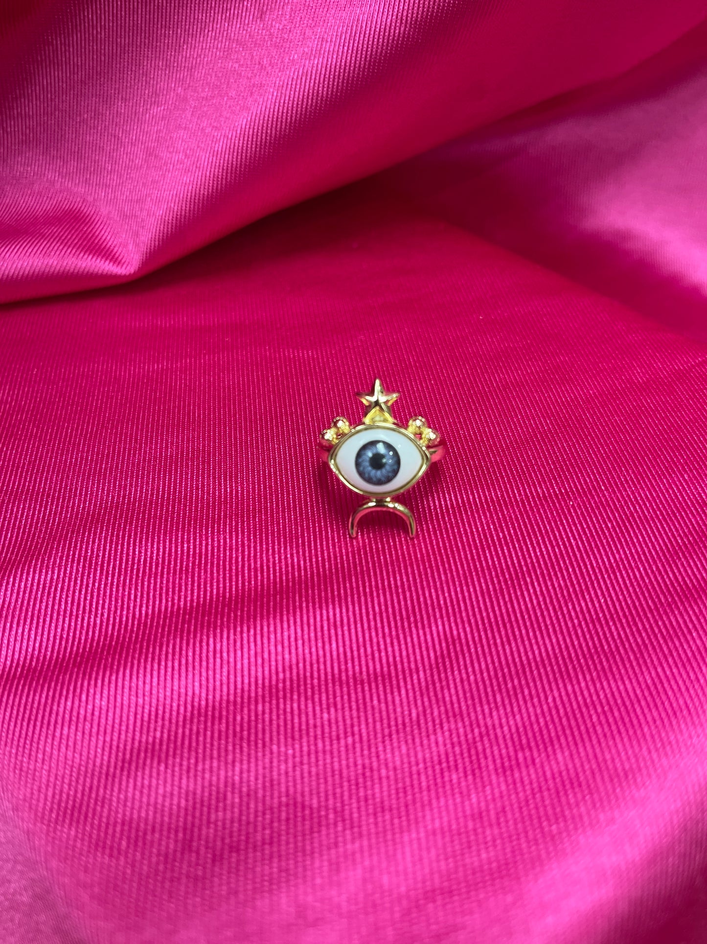 Anillo oro laminado Estella y luna en ojo color azul