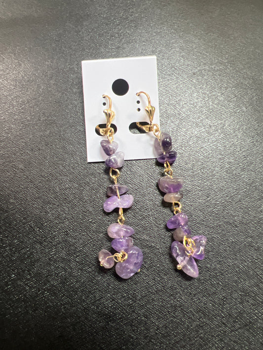 Aretes de Oro Laminado Largos con cuarzo Amatista completo #2