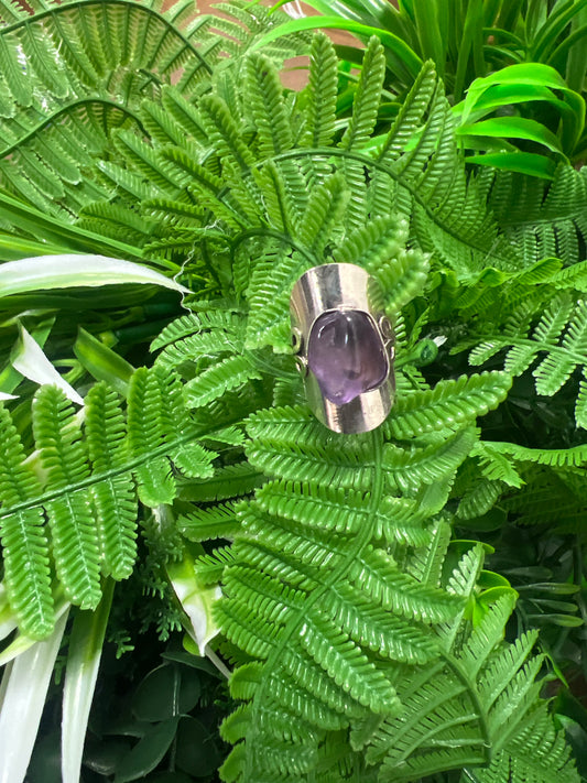Anillo acero inoxidable uní talla cuarzo Amatista