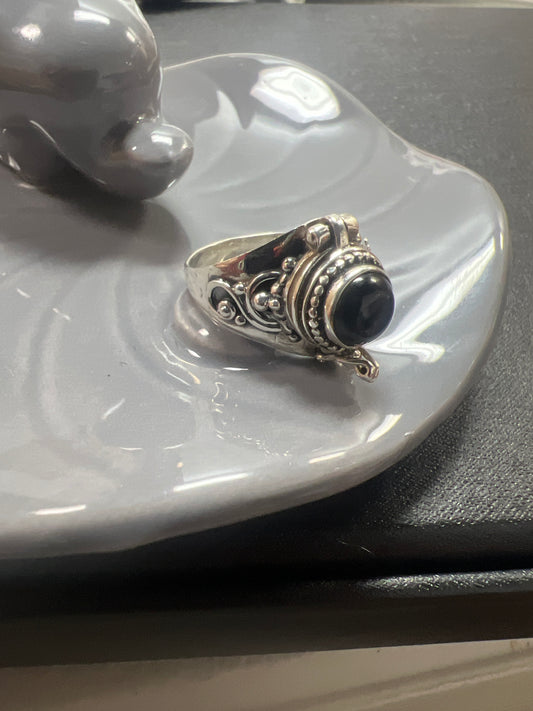 Anillo plata 925 cuarzo Obcidiana con polvo imán y oro #6