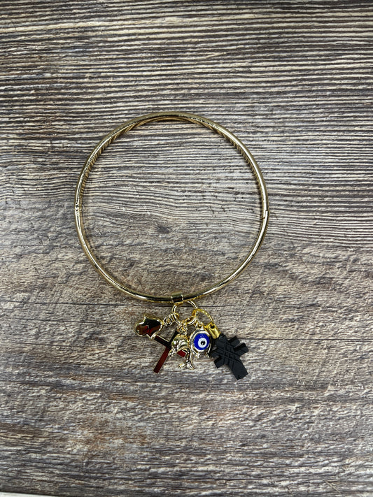 Brazalete oro Laminado con Azabache Cruz de Caravaca #A