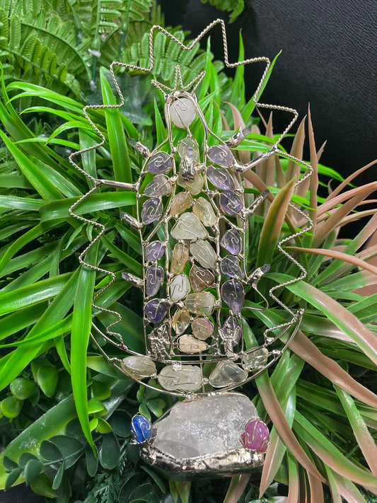 Virgen de Guadalupe Artesanal XXL con cuarzo Cristal Amatista y Citrino
