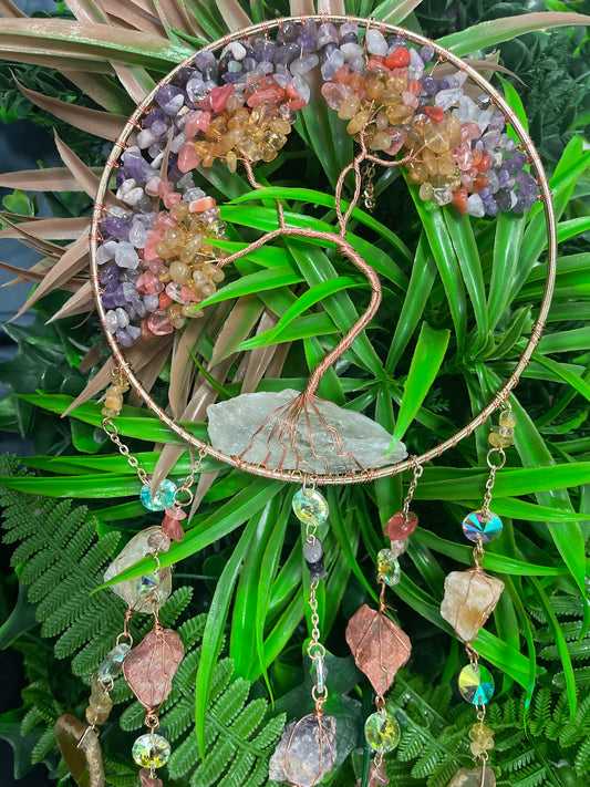 Atrapa sueños Árbol de la vida Cuarzos Amatista Cornalina y Citrino