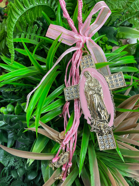 Bendiciones La Virgen de Guadalupe color rosa adiamantada