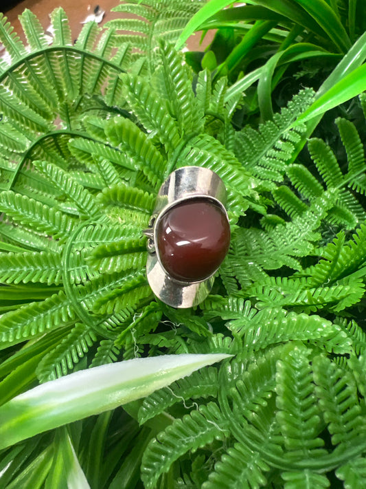 Anillo acero inoxidable uní talla cuarzo Cornalina