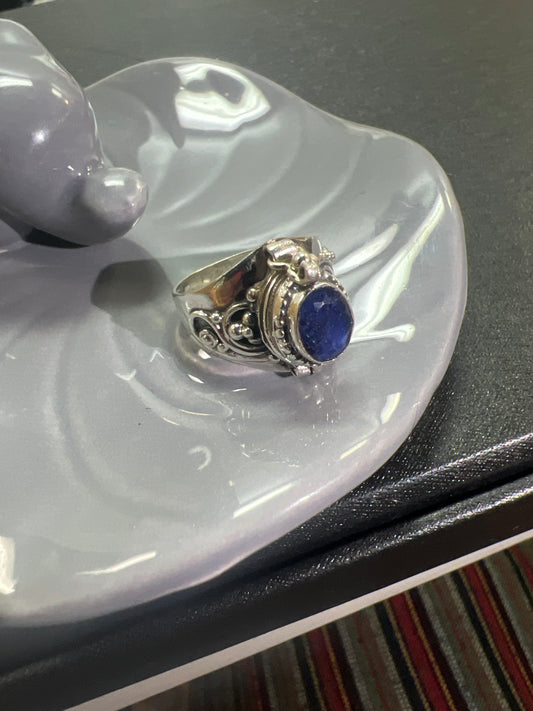 Anillo plata 925 cuarzo Lapislázuli con polvo imán y oro #9