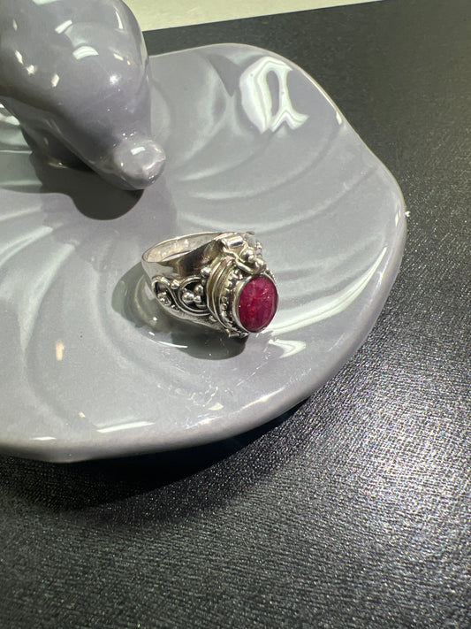 Anillo plata 925 cuarzo Ruby con polvo Imán y oro #5