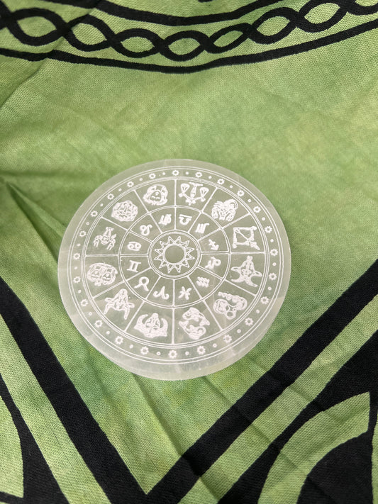 Selenita Disco con signos del zodíaco