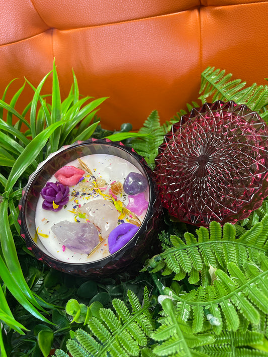 Vela aromática con besos verde y cuarzos