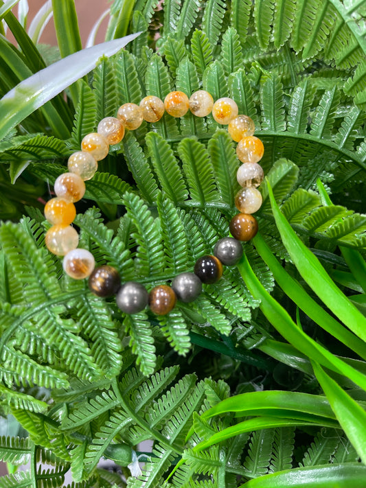 Pulsera cuarzo Citrino Ojo de Tigere y Pirita