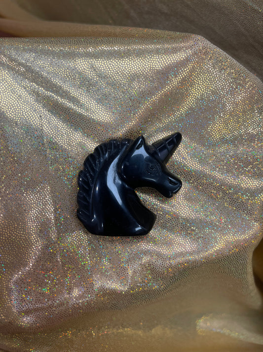 Figura unicornio cuarzo obsidiana