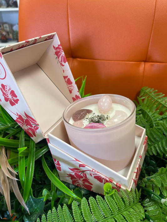 Vela aromática con besos  y cuarzos
