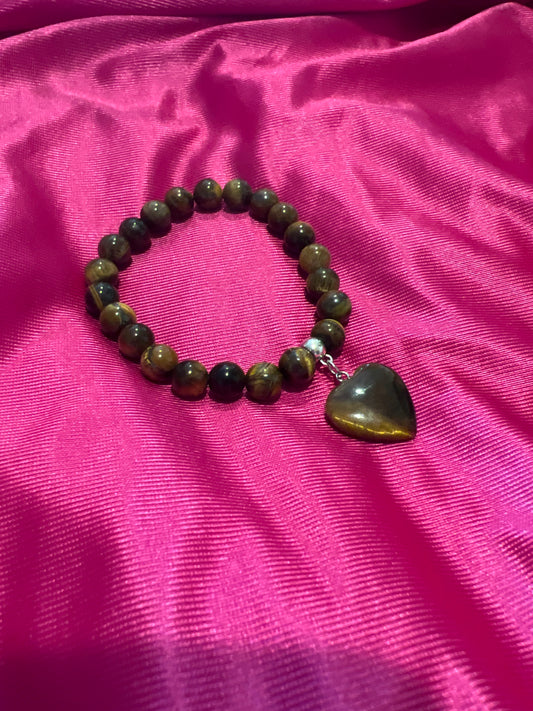 Pulsera cuarzo Ojo de Tigere corazón XL