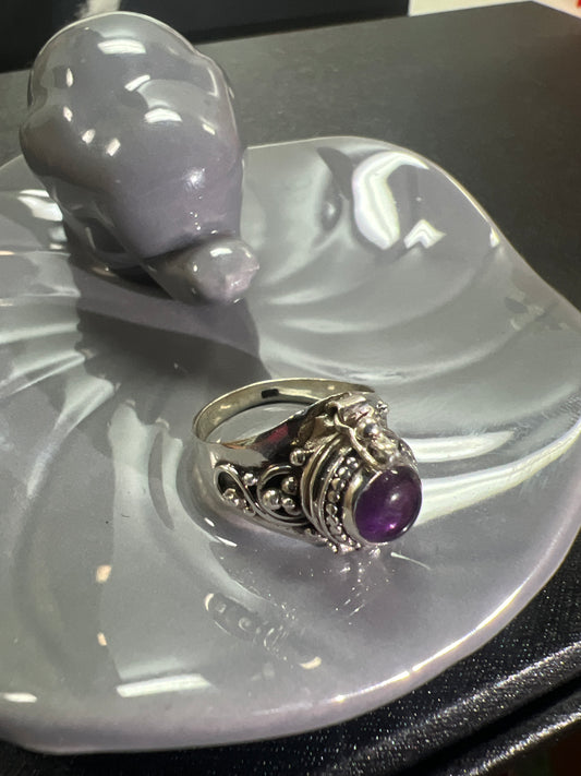 Anillo plata 925 cuarzo Amatista con polvo imán y oro #8