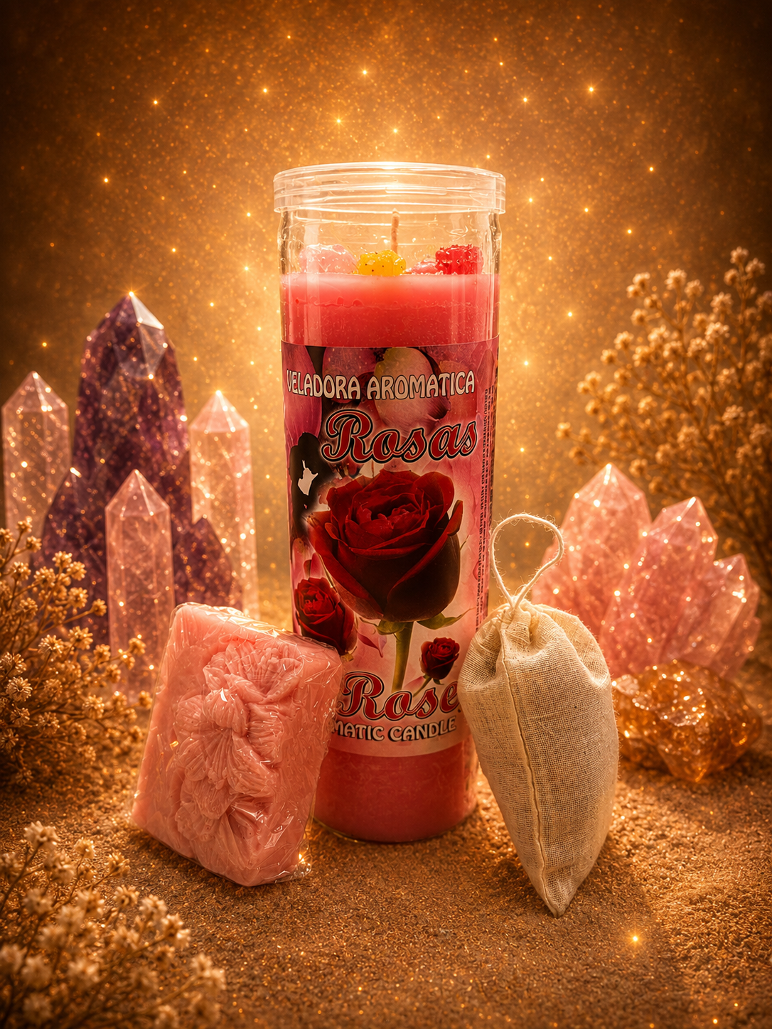 Veladora de Rosas y Renacer con Javon Artesanal