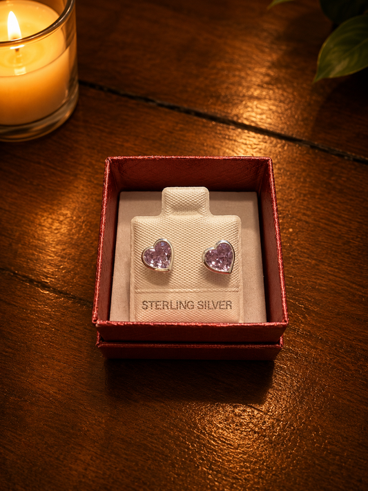 Aretes plata 925 Corazon Amatista