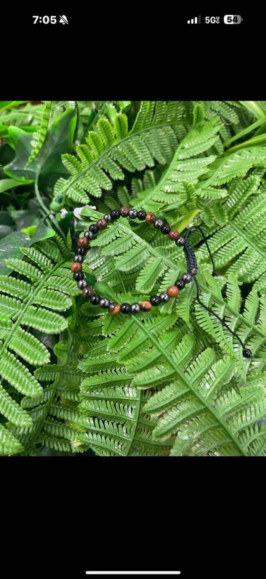 Pulsera cuarzos Ojo de Tigere Obcidiana y hermatita mano chica
