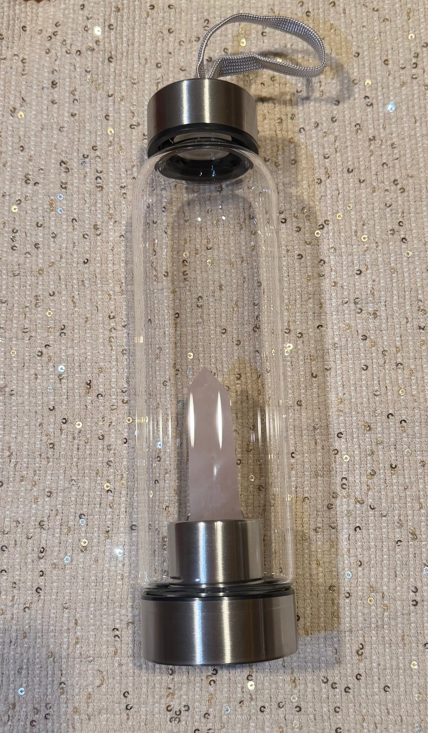Botella de agua con cuarzo Rosa