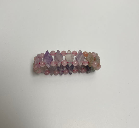 Pulcera Diamante Cuarzo Rosa y Amatista